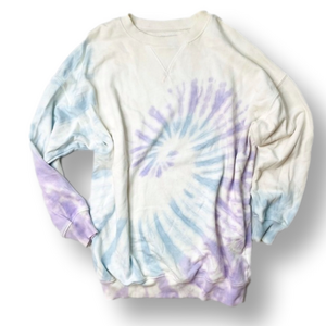 American Eagle White Blue Purple Tie Dye Long Sleeve Crew Pullover Sweatshirt